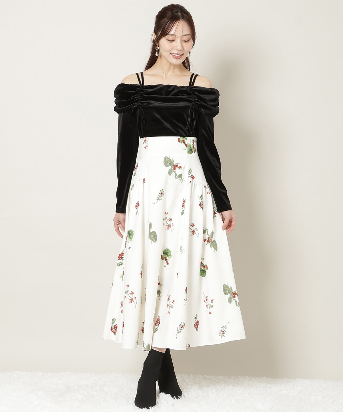 ギャザーオフショルベロアトップス