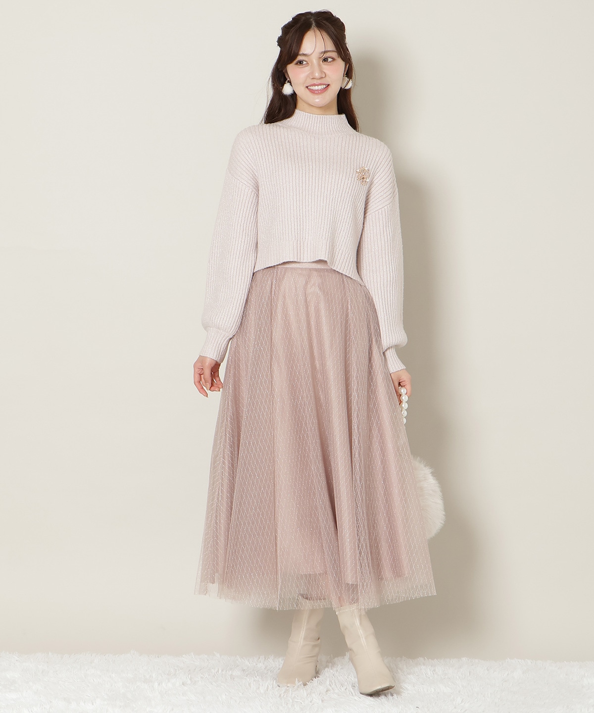 【12/5(fri)10時発売】ブローチ付きクロップドラメニット