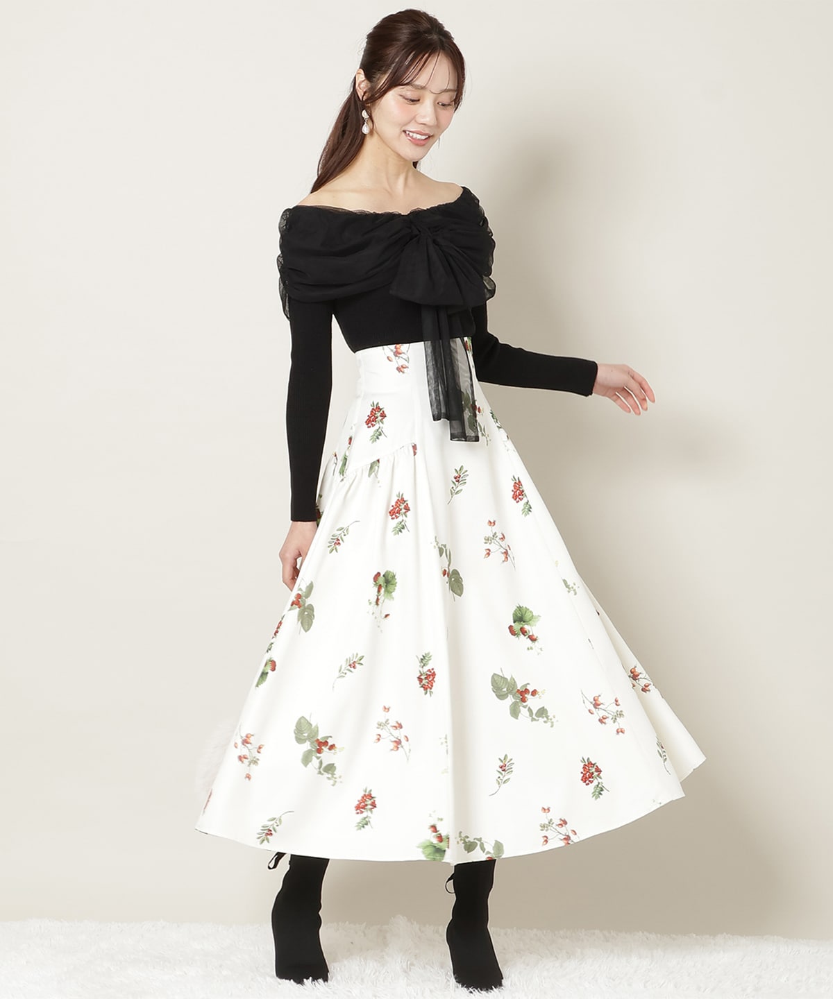 【12/5(fri)10時発売】リボンチュールレイヤードリブニット