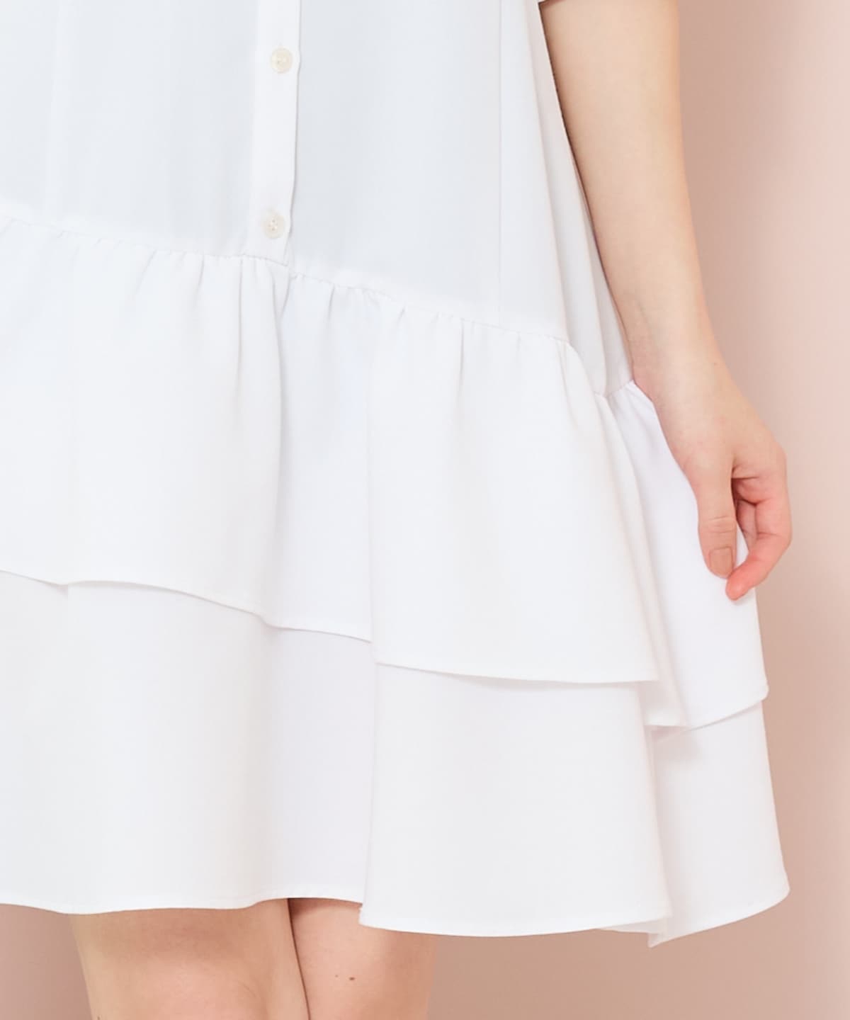 ティアードフリルリボンタイシャツワンピース