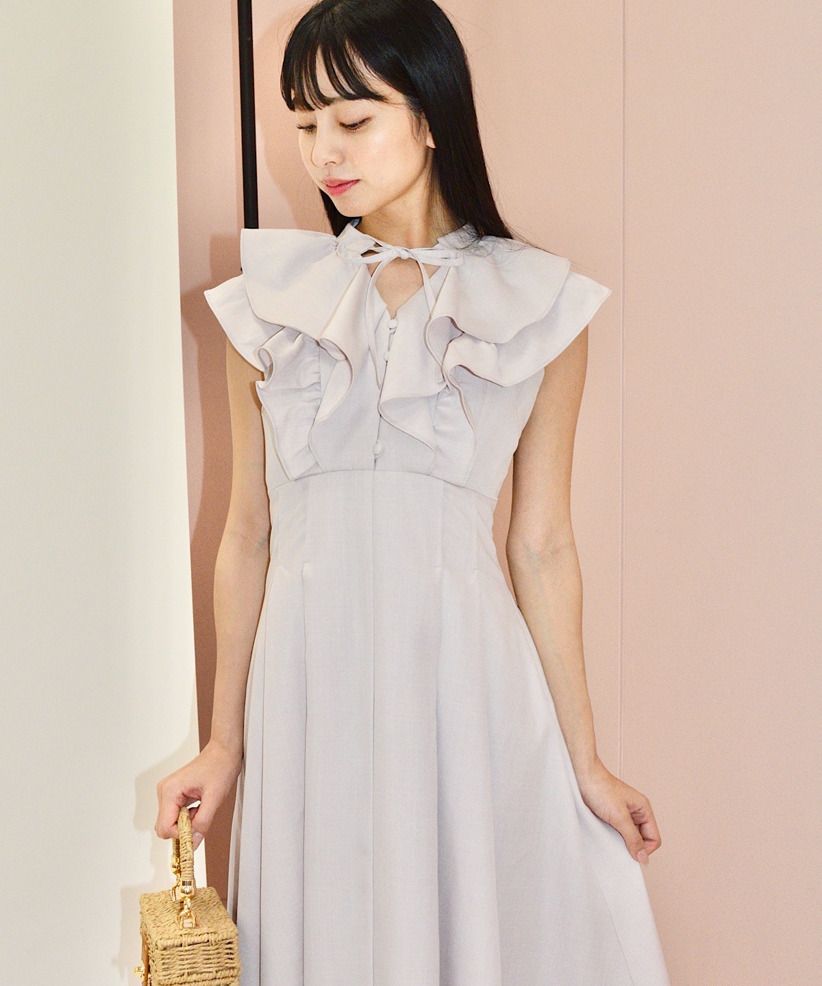 ナローリボンラッフルフリルワンピース