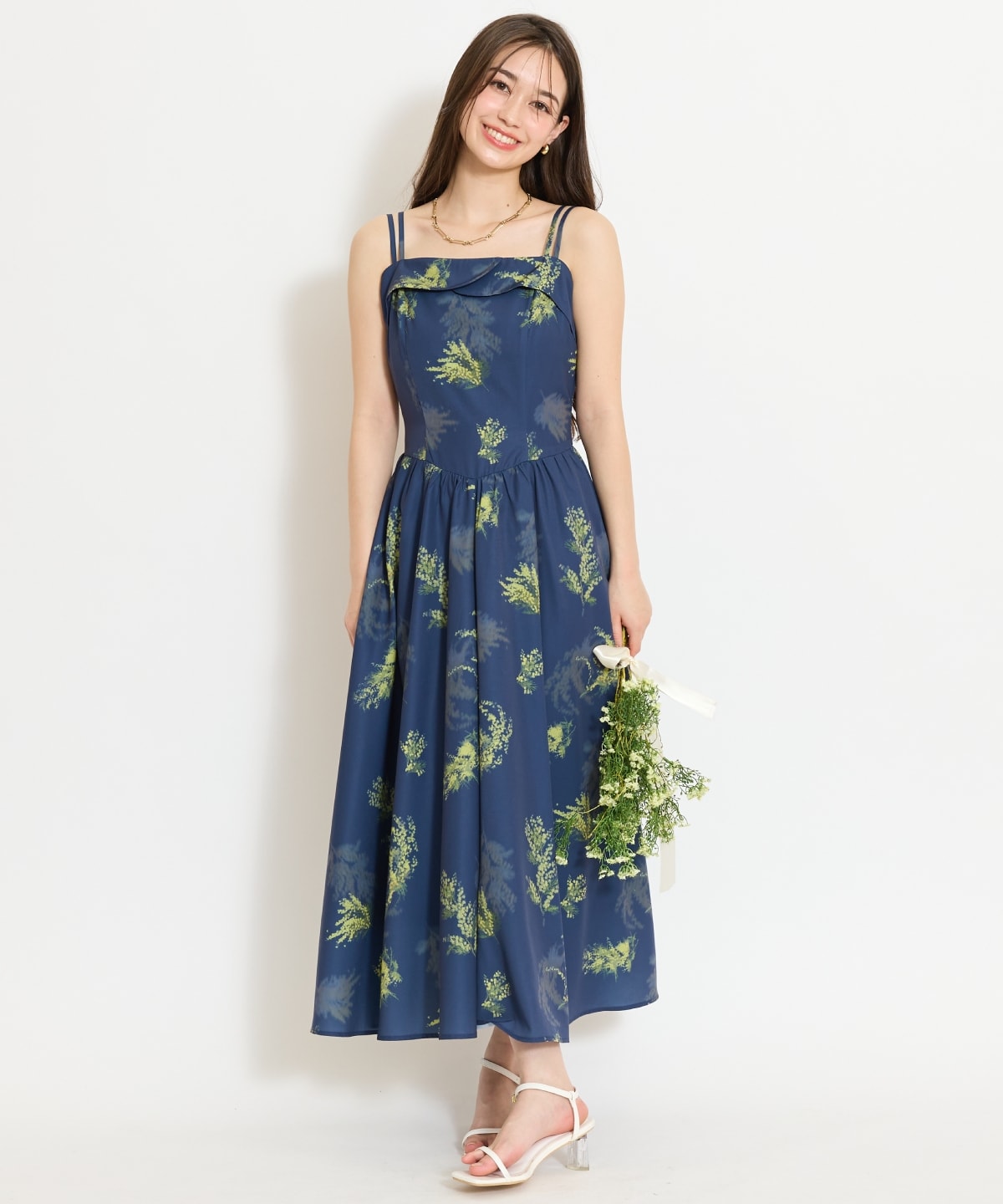 ミモザプリントキャミワンピース