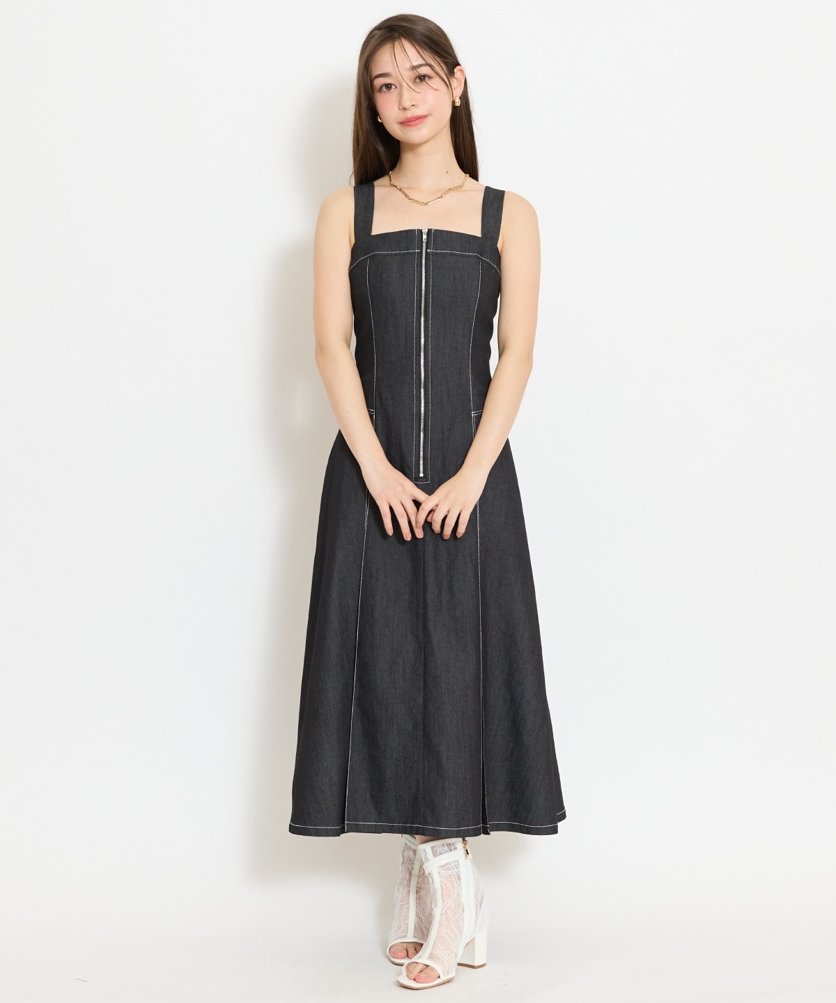 ステッチデザインフロントZIPワンピース