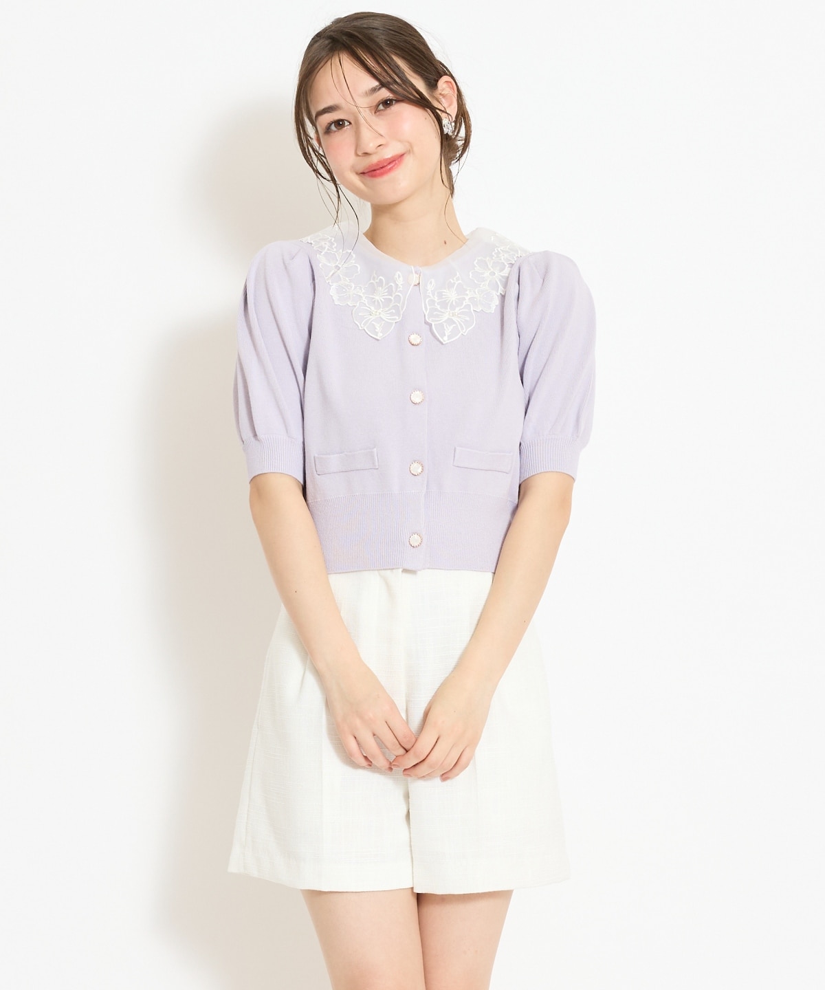 シアーレースカラーカーディガン