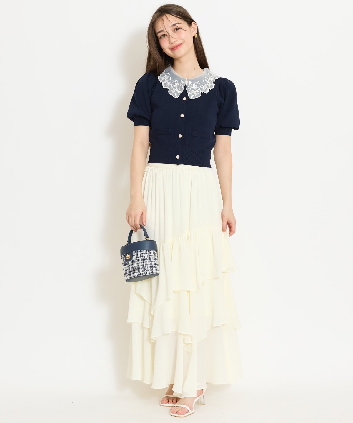 シアーレースカラーカーディガン