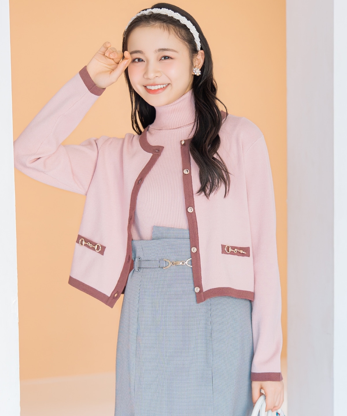 バイカラーアンサンブル【ハイネックトップス×カーディガンセット】