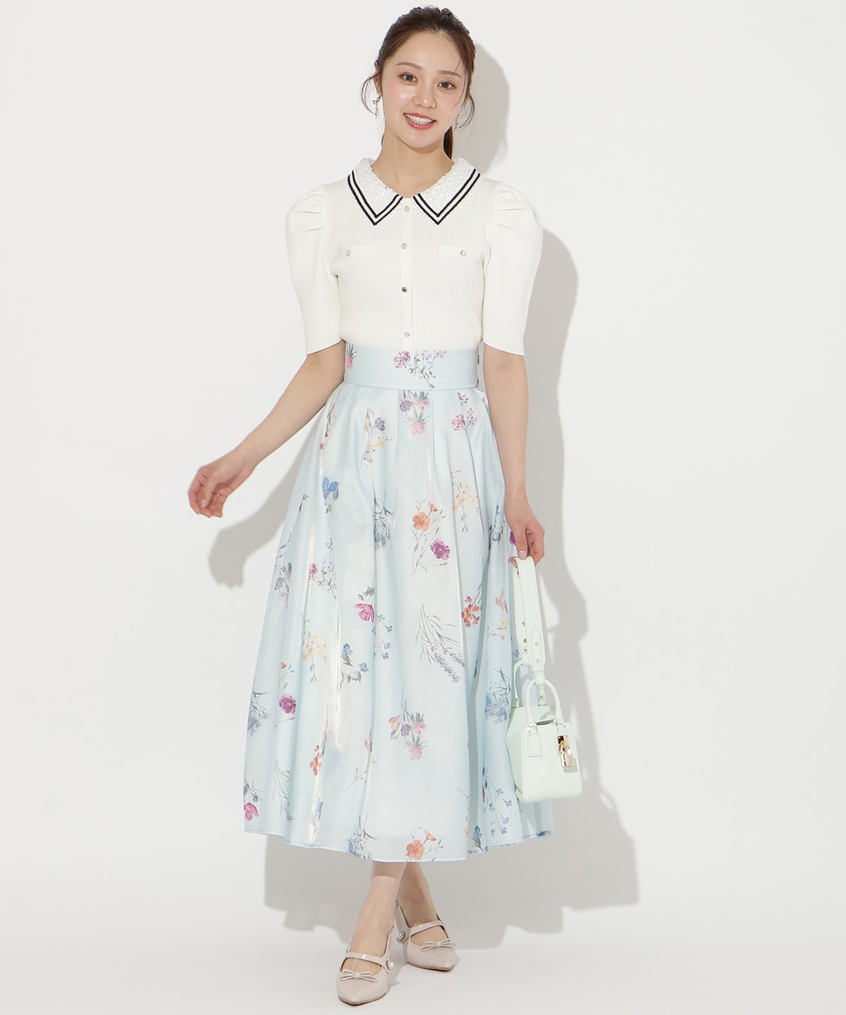 バイカラーレース襟リブニット