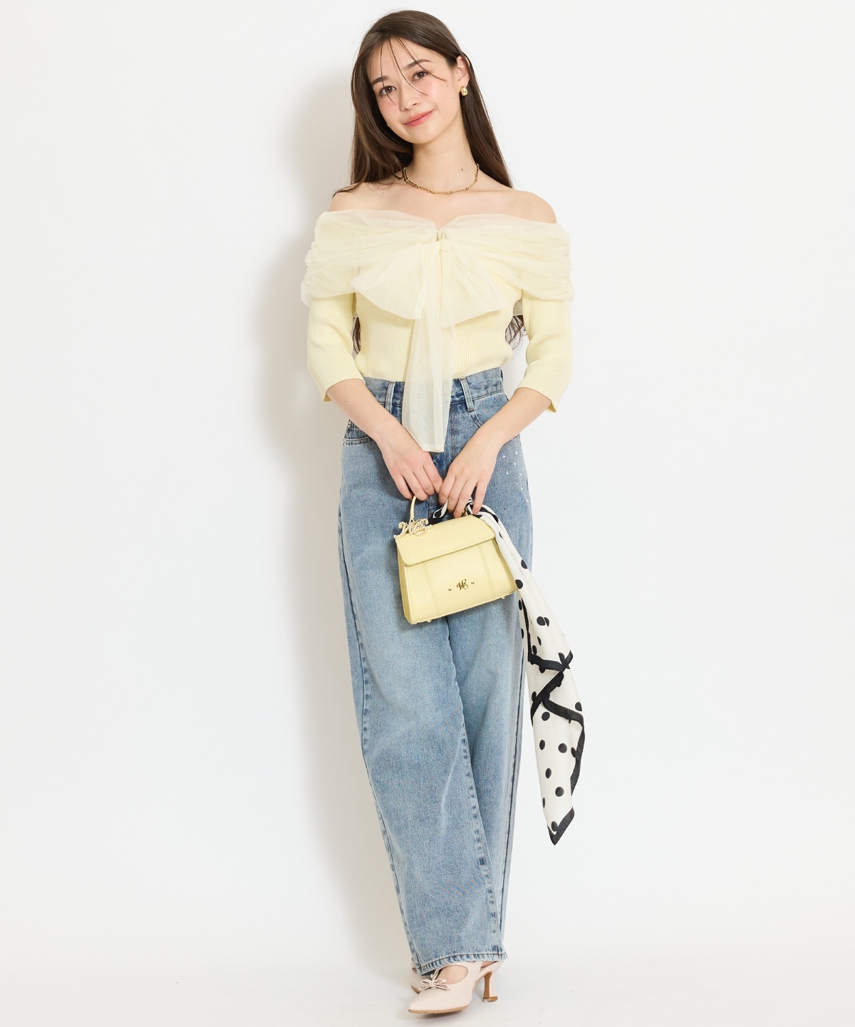 リボンチュールレイヤードリブニット