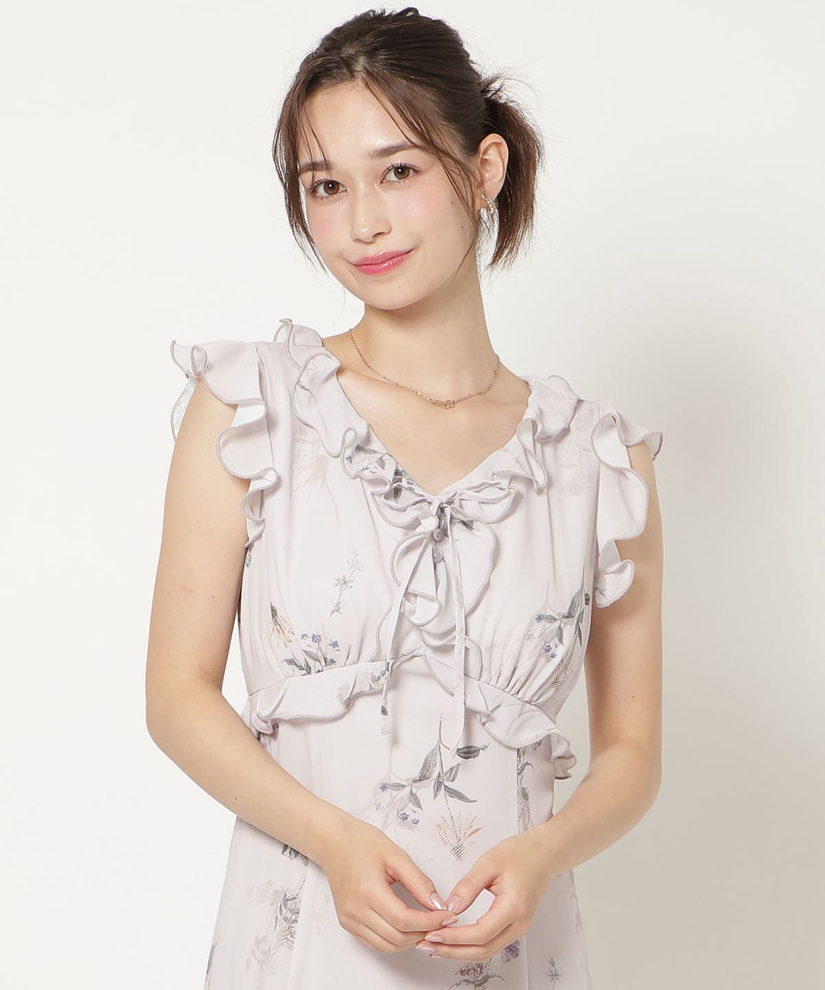 フローラルプリントアイラッシュレースワンピース