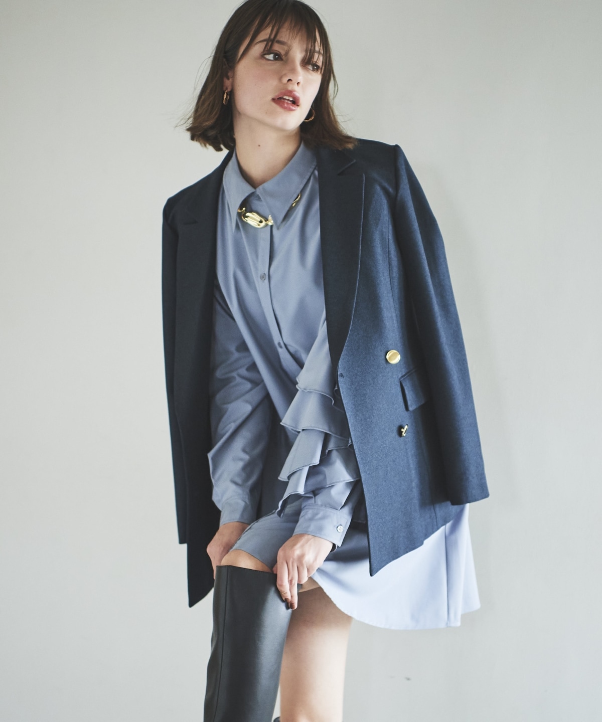 アシメフリルスリーブミニワンピース