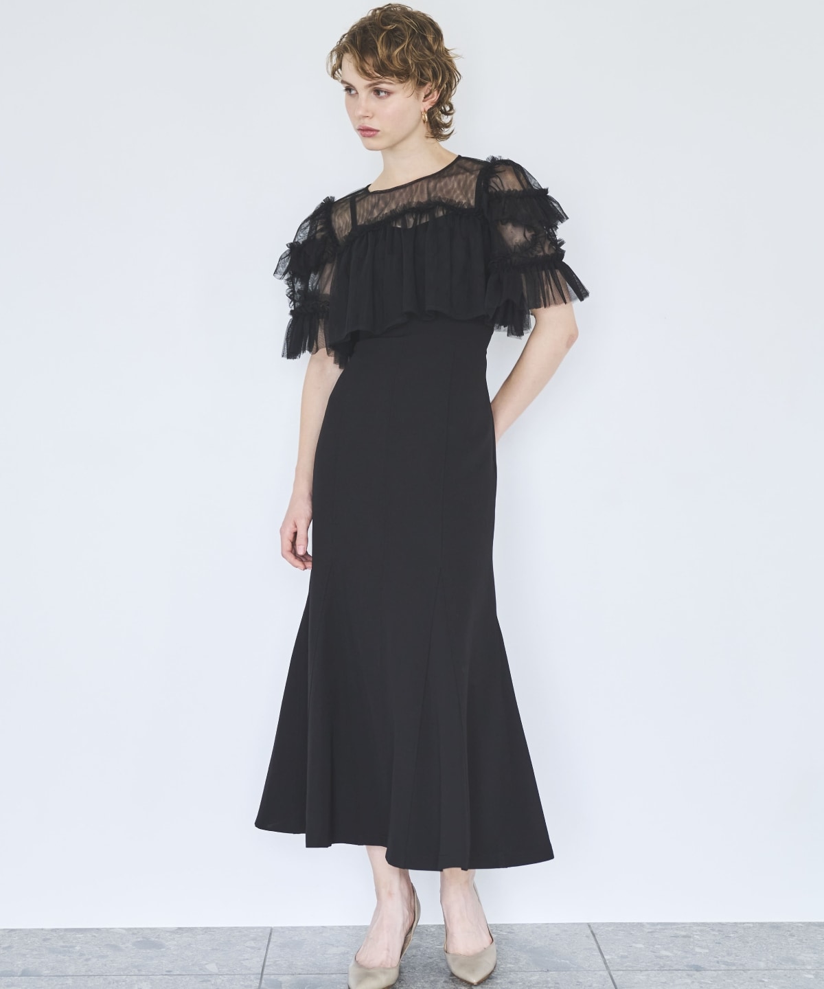 チュールフリルマーメイドドレス