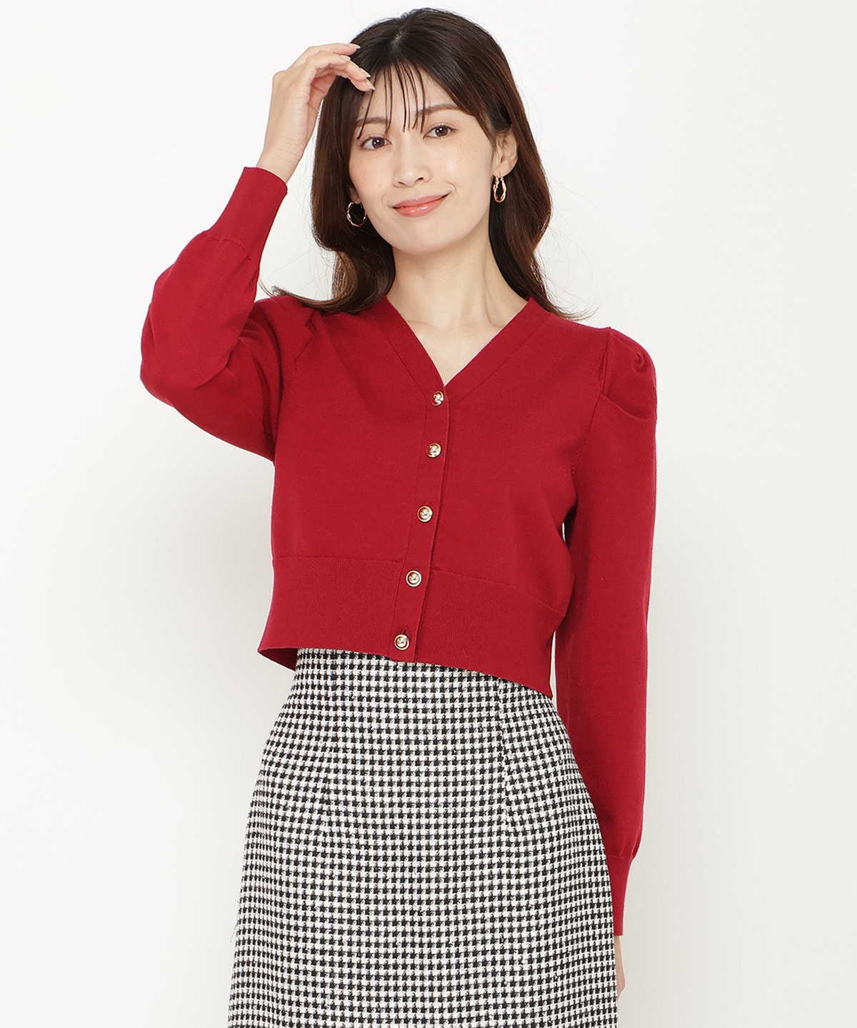 袖ギャザーVネックカーデプルオーバー