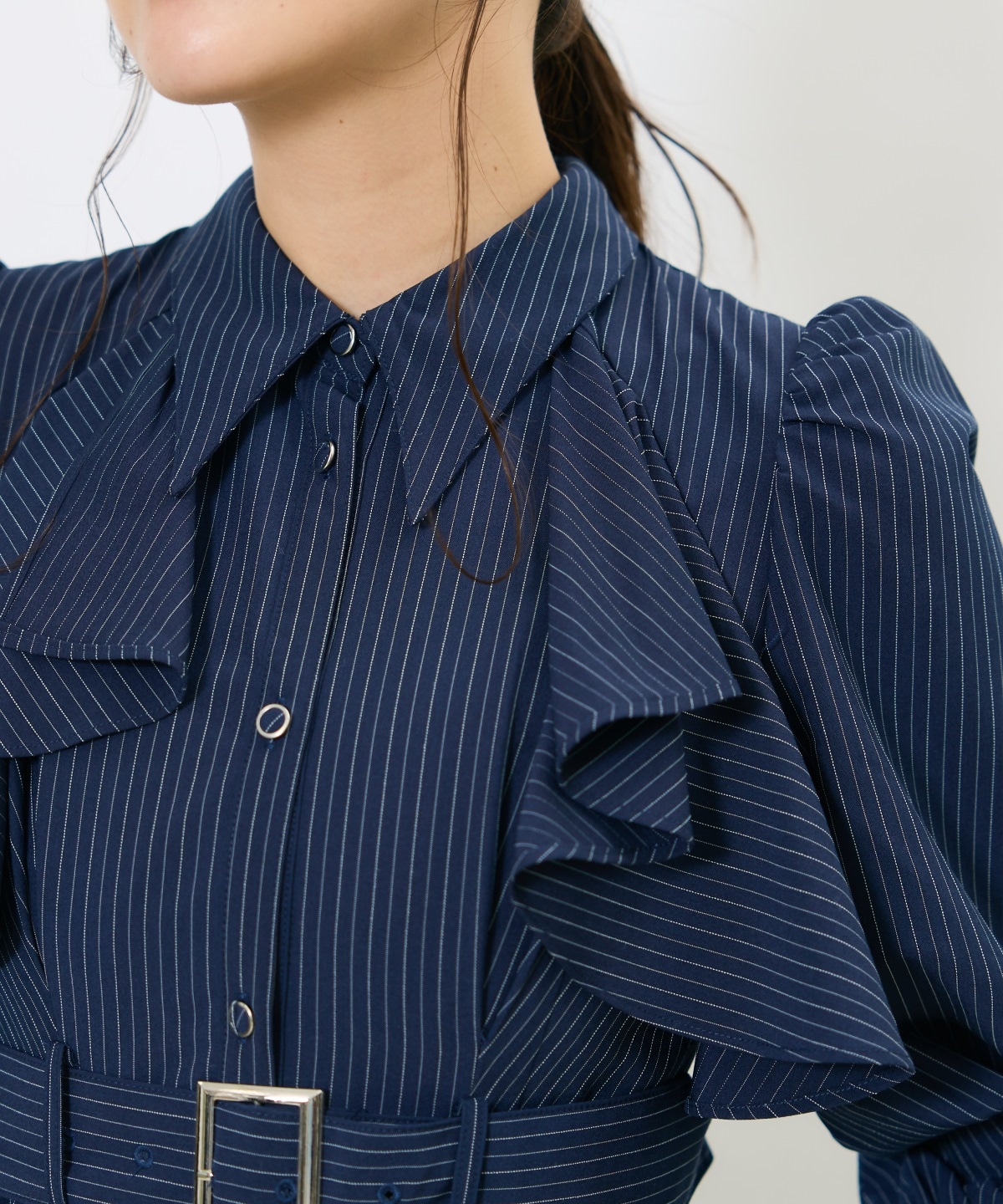 ストライプフリルケープワンピース