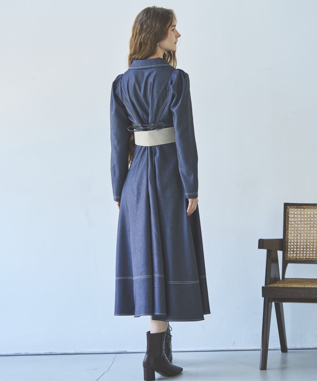 デニムライク前ボタンワンピース
