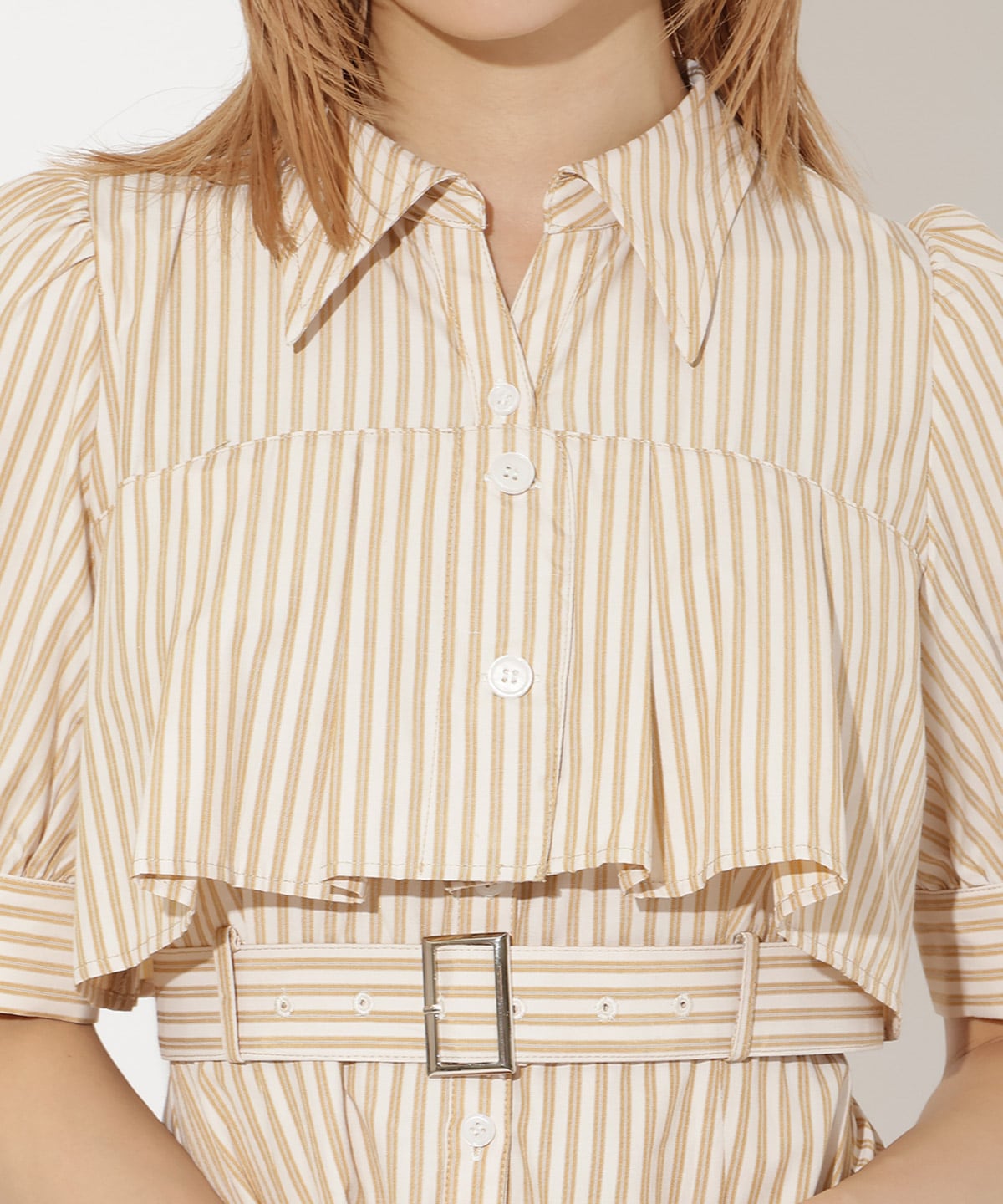 ビスチェ切替ストライプシャツワンピース