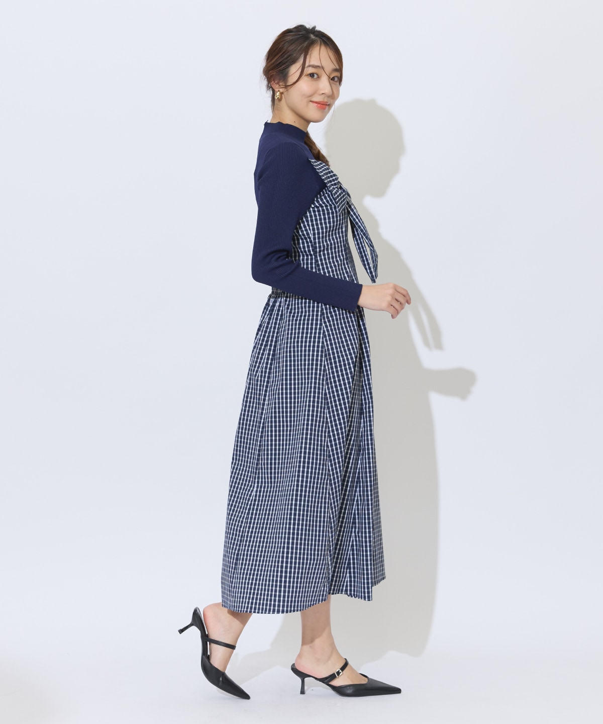 ギンガムチェック柄ドッキングワンピース