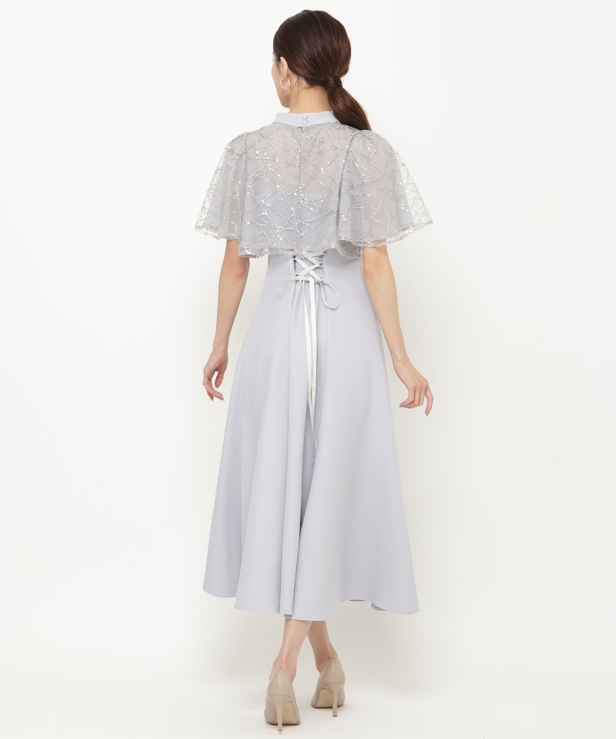 スパンコールチュールレイヤードレス