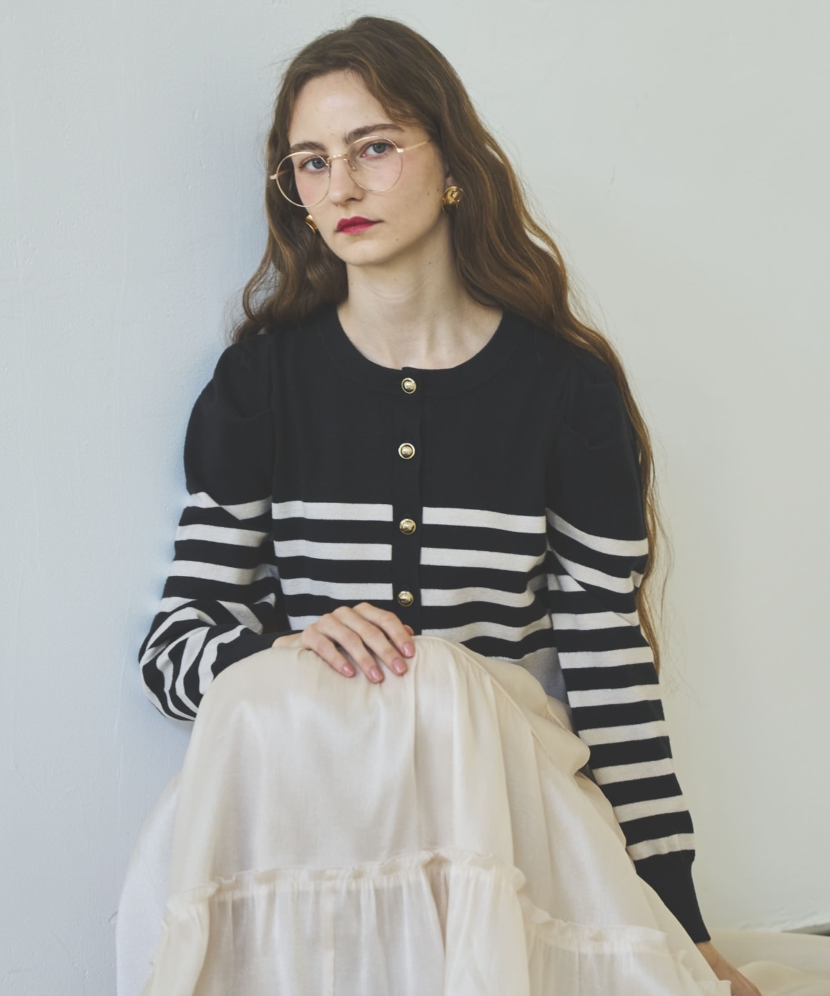 パワショルクルーネックカーディガン