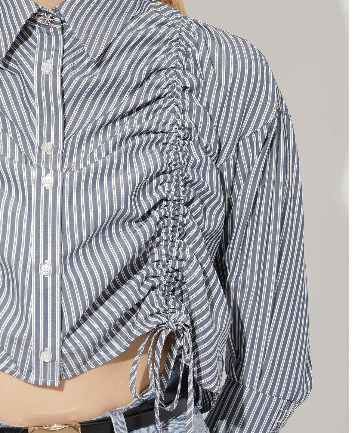 ストライプシャーリングブラウス