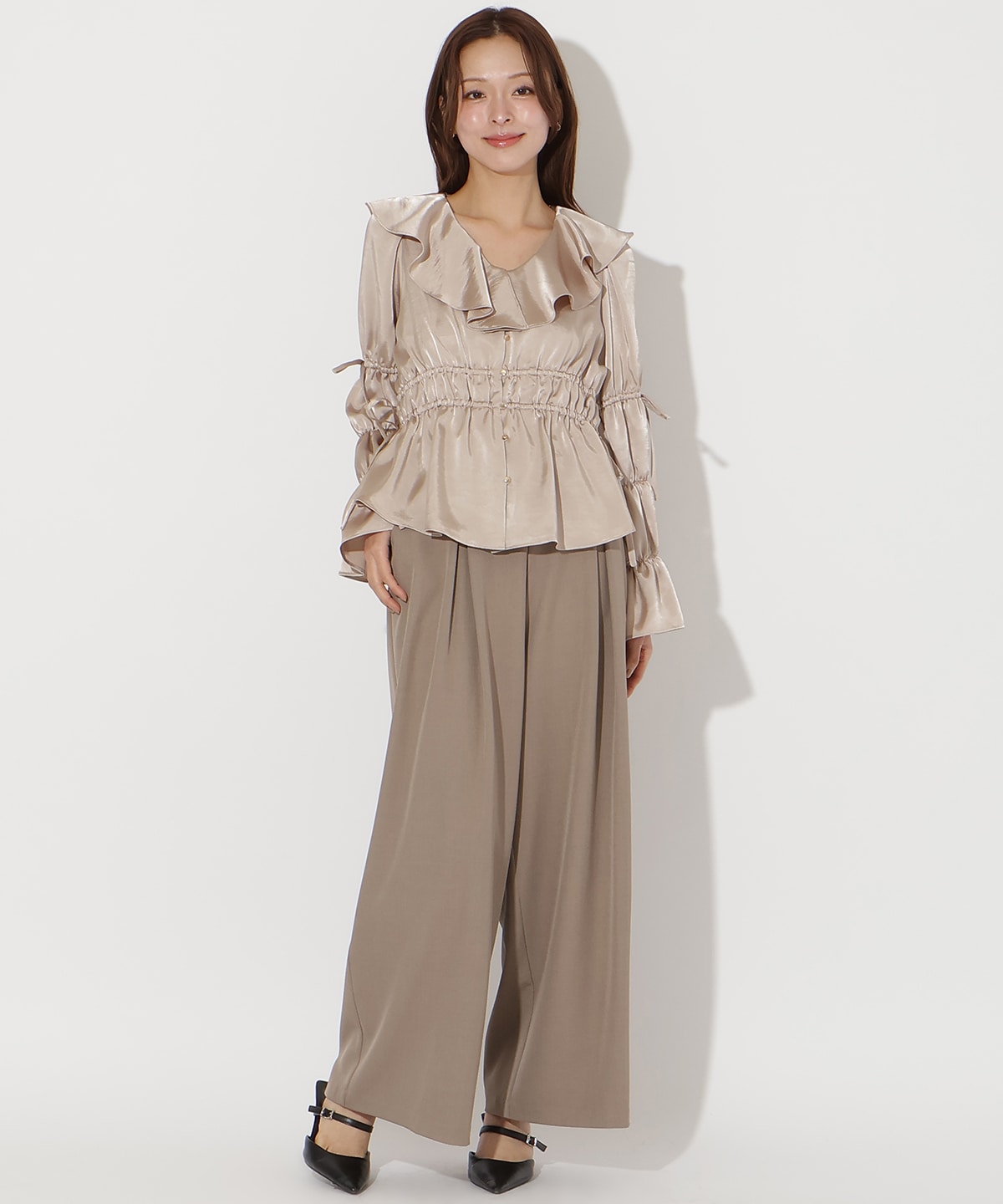 ウエストシャーリングブラウス