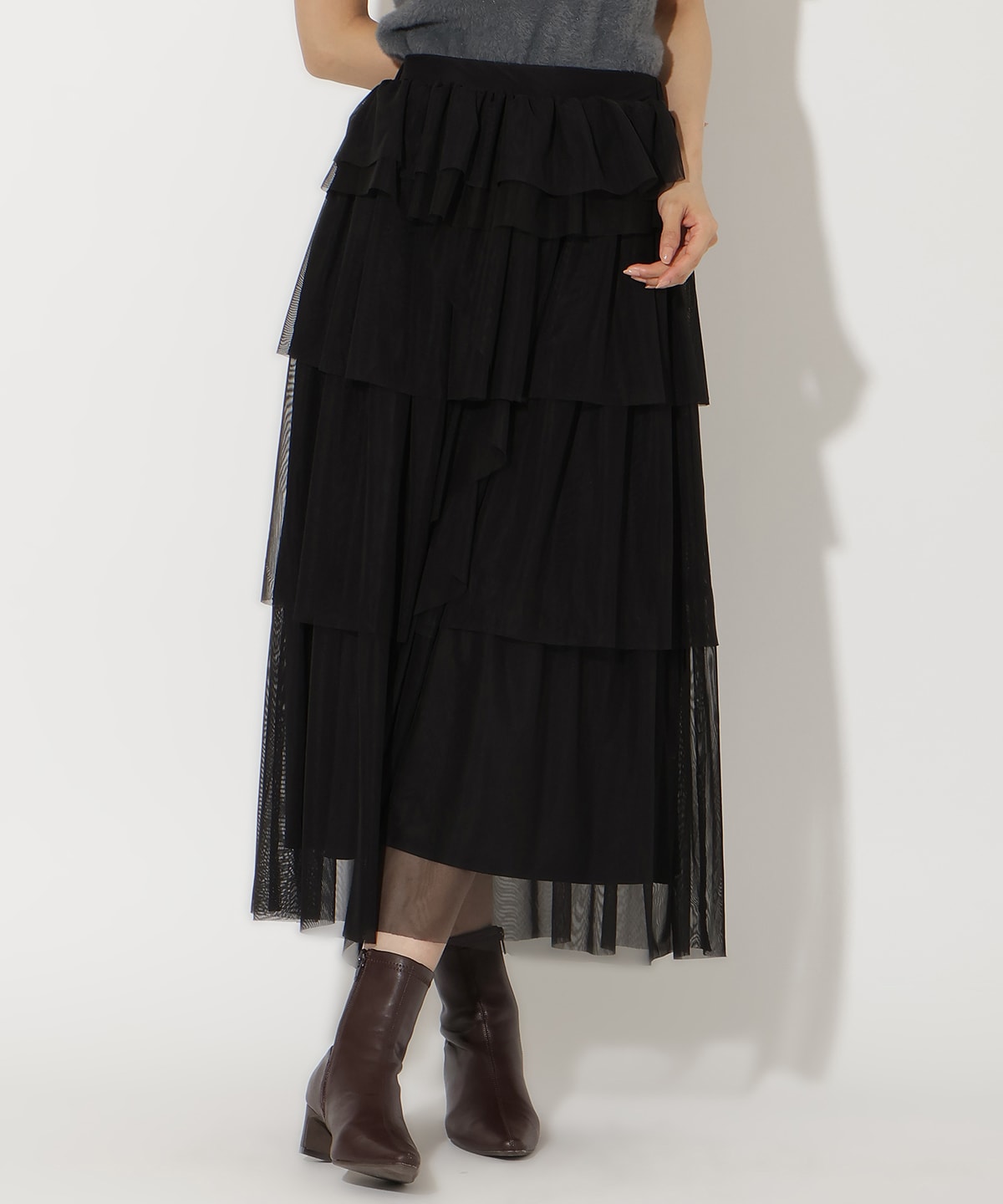 チュールティアードスカート