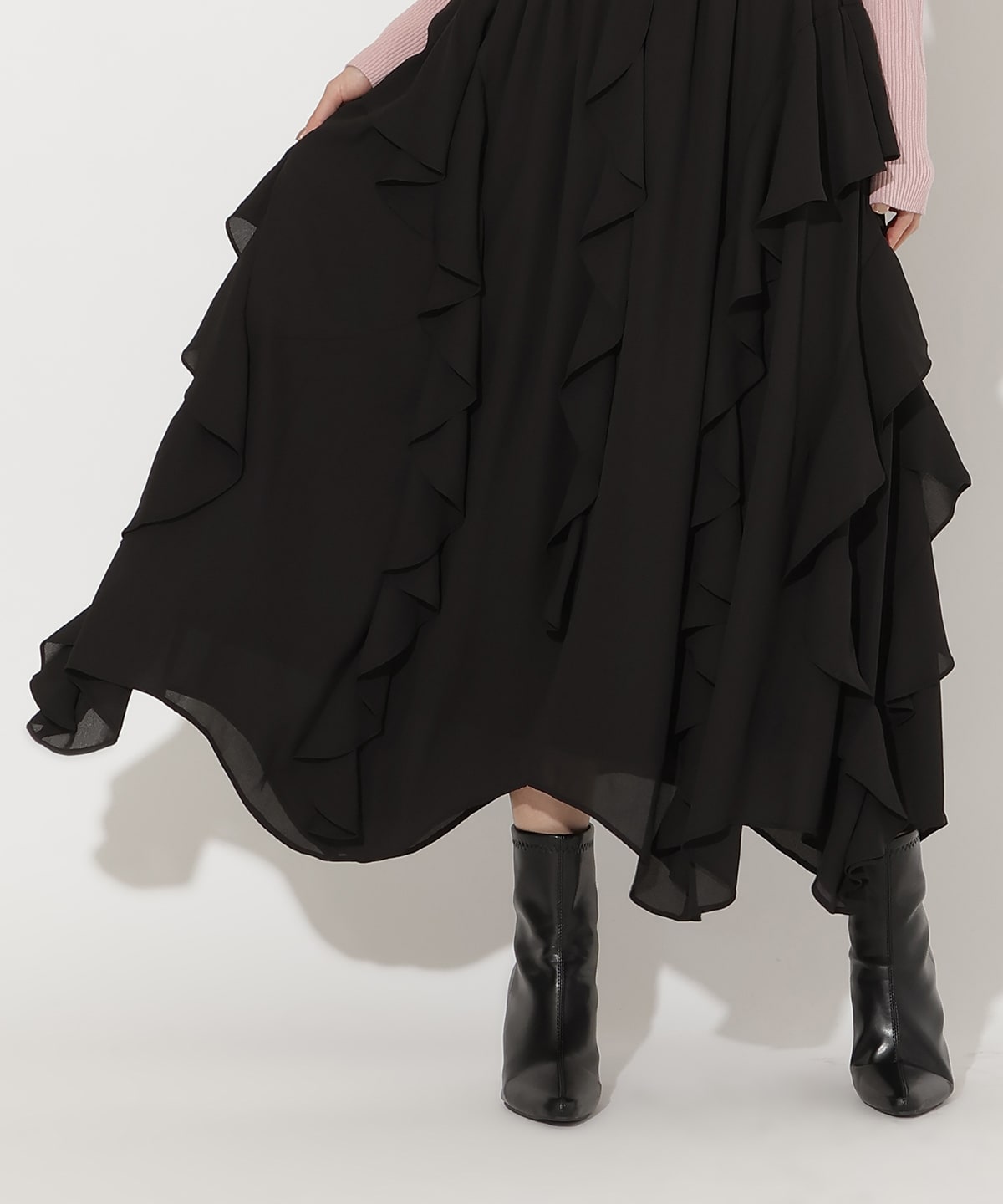 ラッフル切替フレアスカート