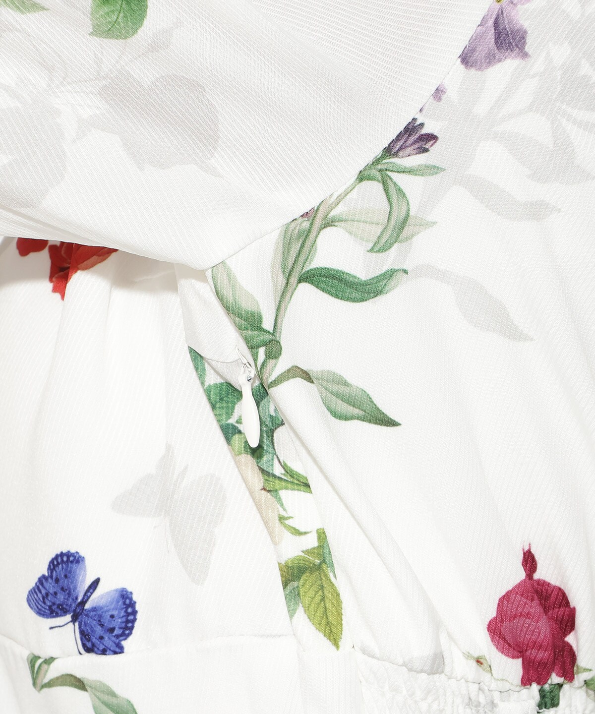 クラシックフラワープリント7分袖ワンピース(F ホワイト): AND