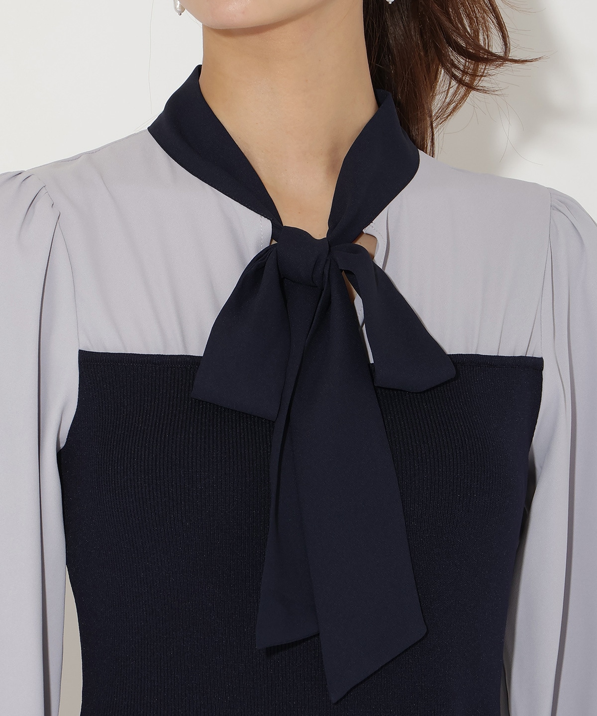 ニットビスチェ風リボンタイワンピース