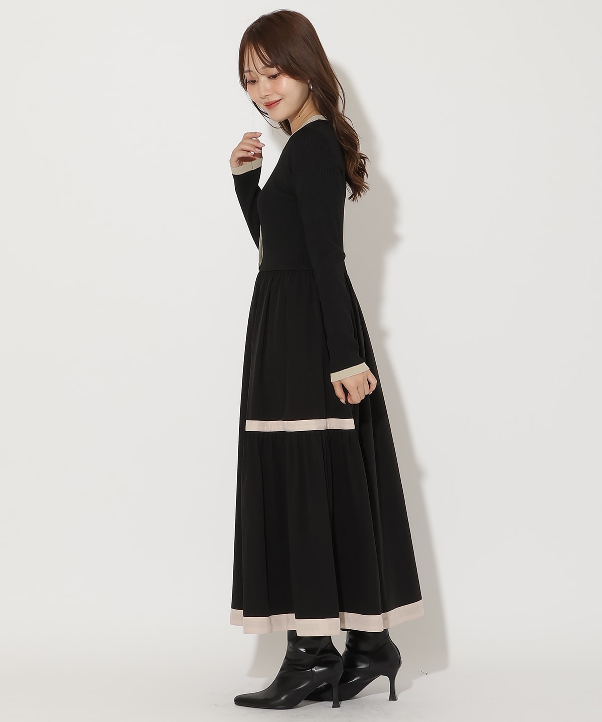 配色ニットドッキングワンピース