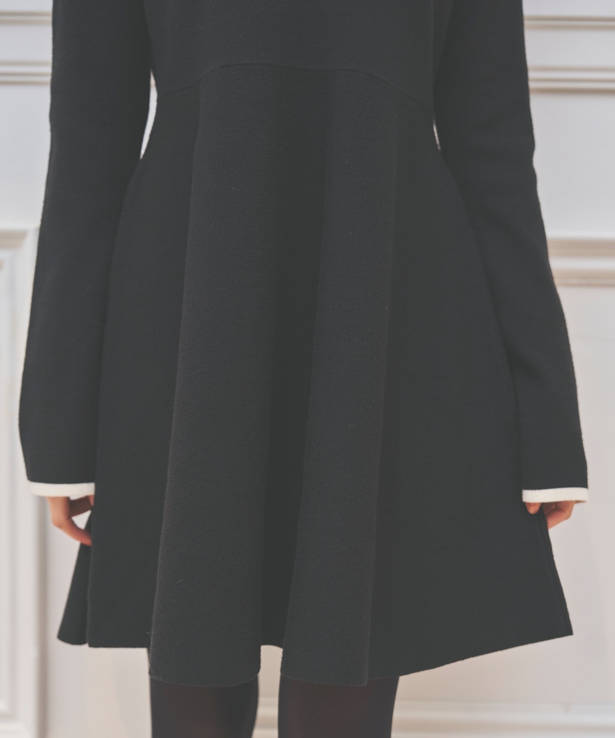 バイカラーポロニットフレアミニワンピース