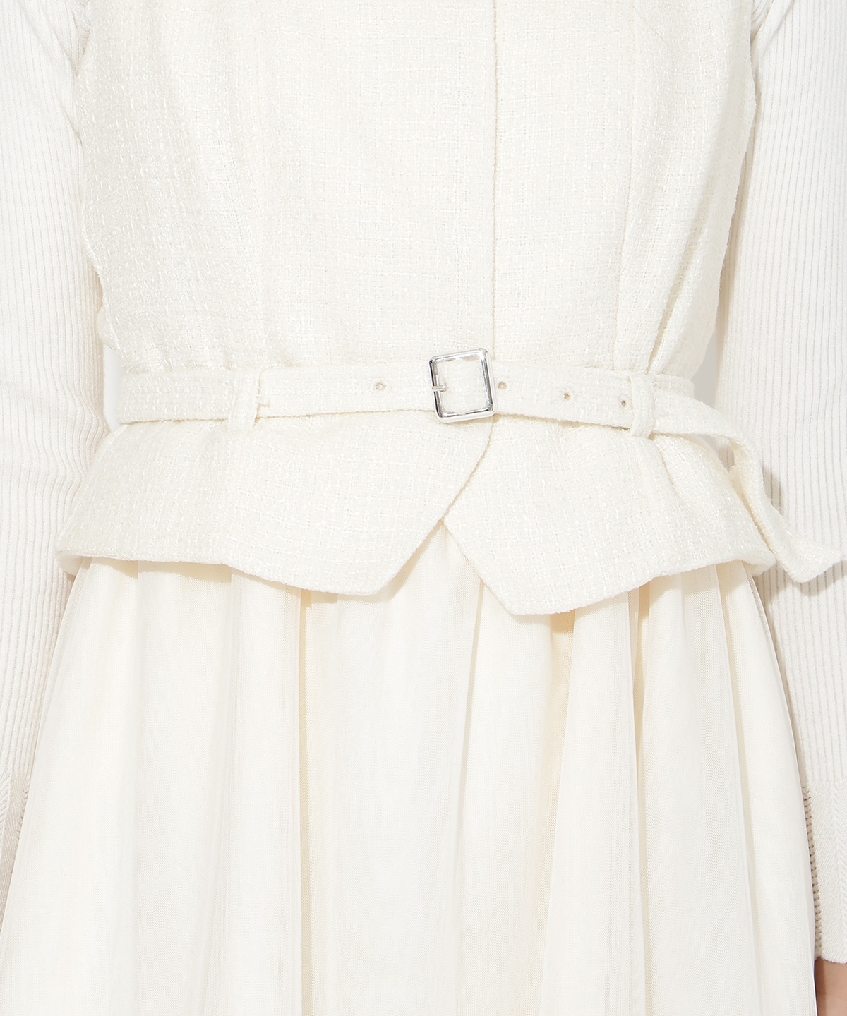 ツイード×チュールドッキングワンピース