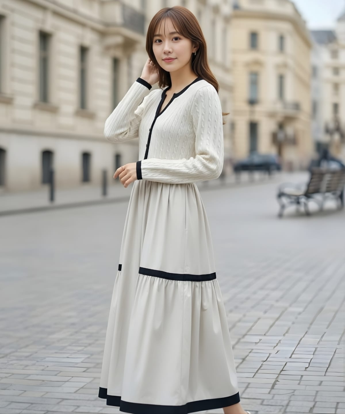 【1/1発売商品】ケーブル編みニットドッキングワンピース