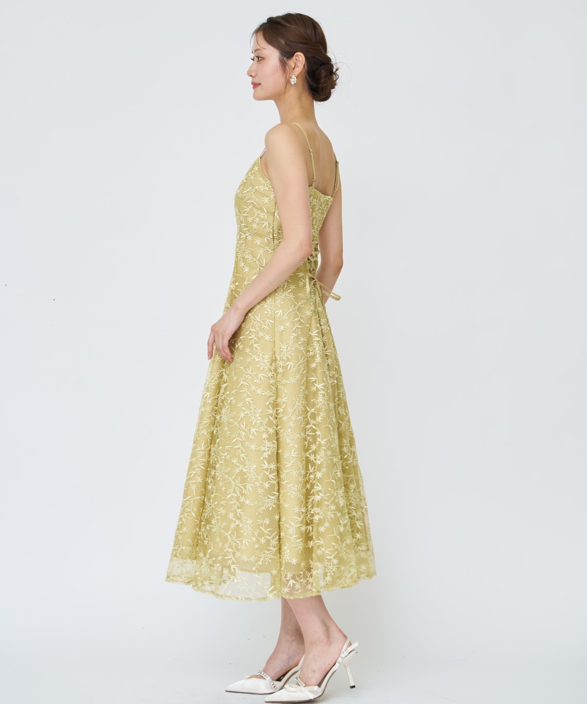 ラメボタニカルレースレイヤードドレス