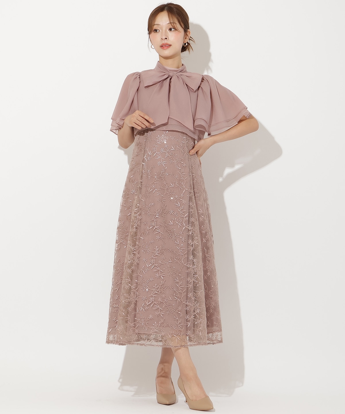 【再入荷予約受付中】ラメボタニカルレースレイヤードドレス