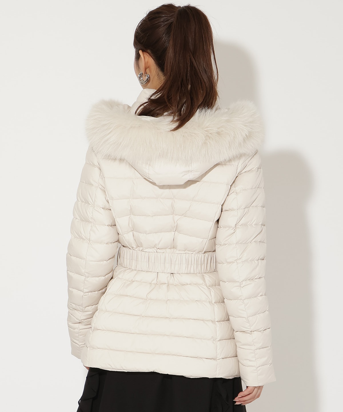 ベルト付きFOXファーミドル丈ダウン