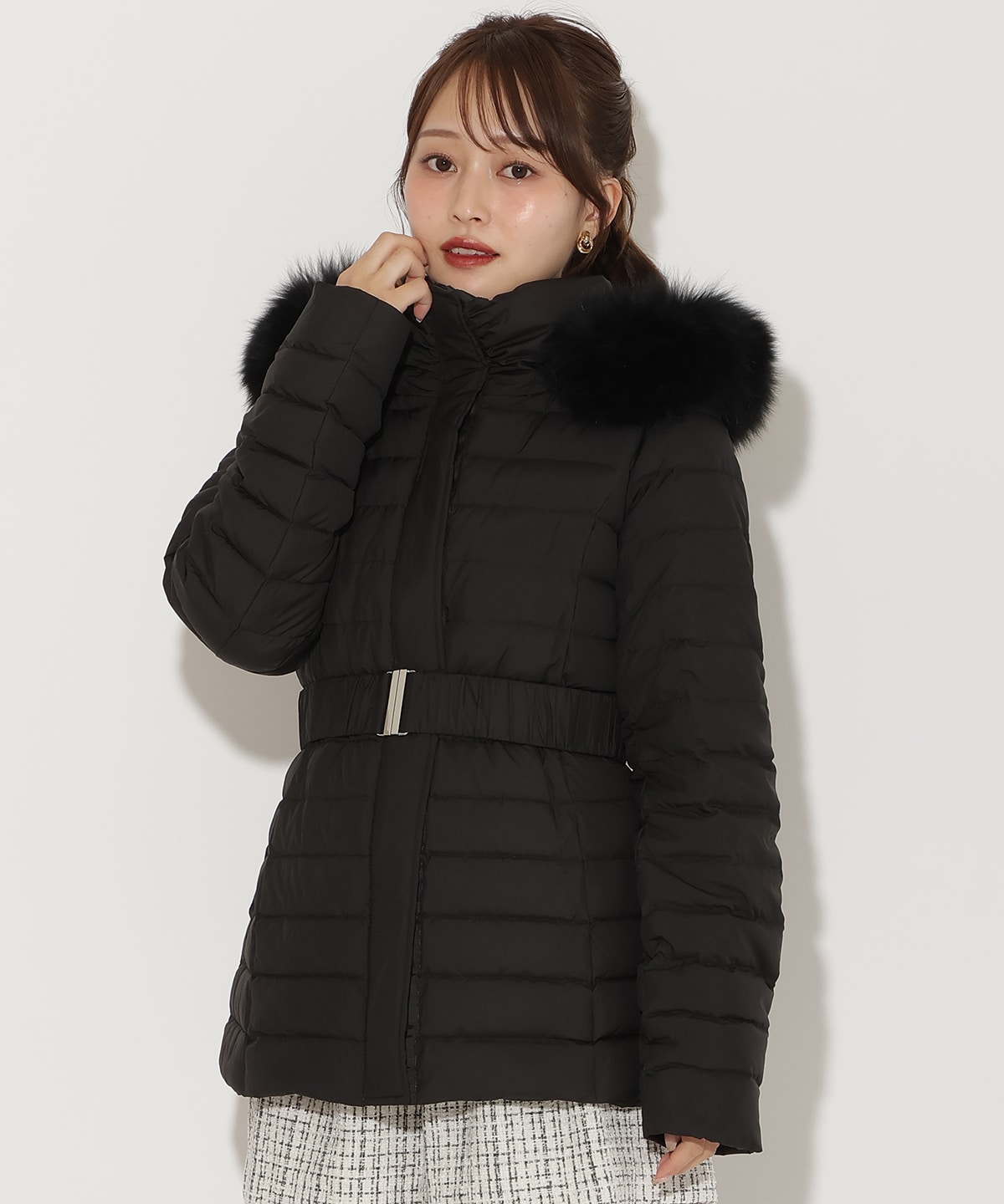 ベルト付きFOXファーミドル丈ダウン