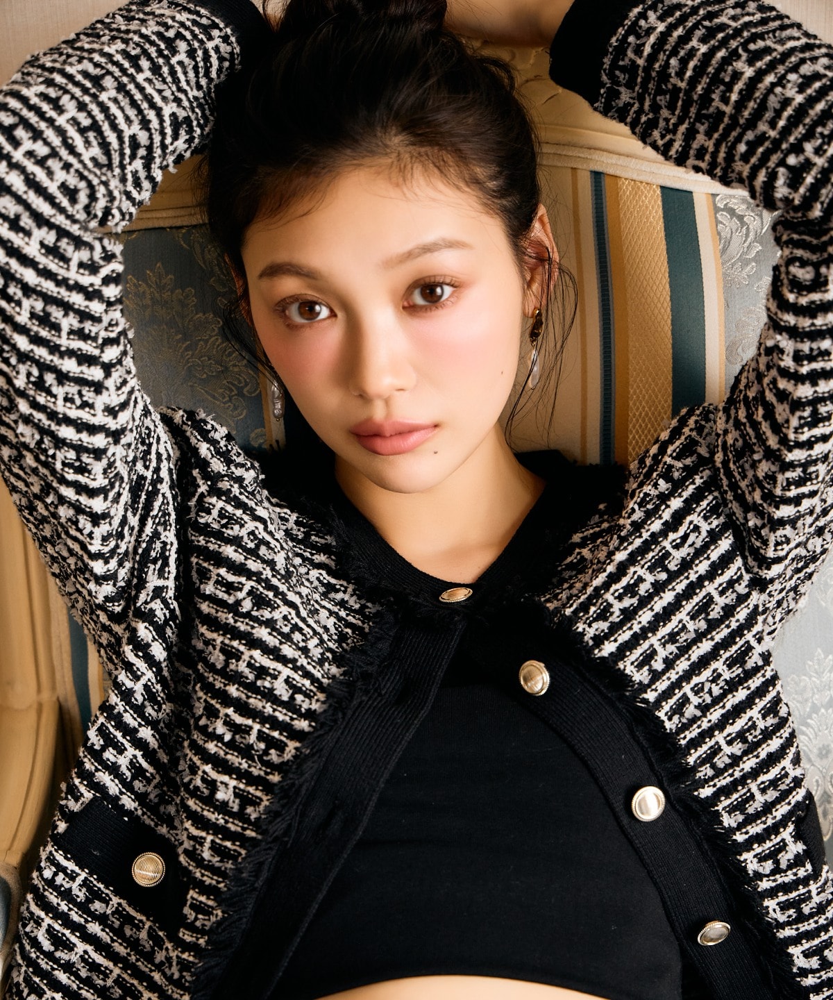 ツイードライクニットカーディガン