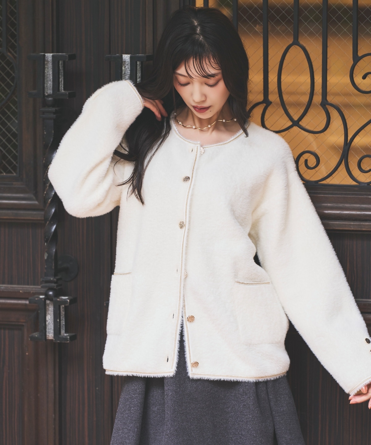 ダブルフェイスフェザーカーディガン