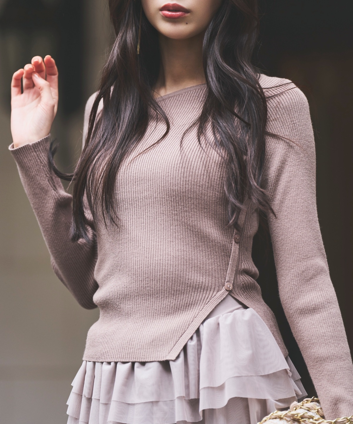 アシメVネック長袖プルオーバー