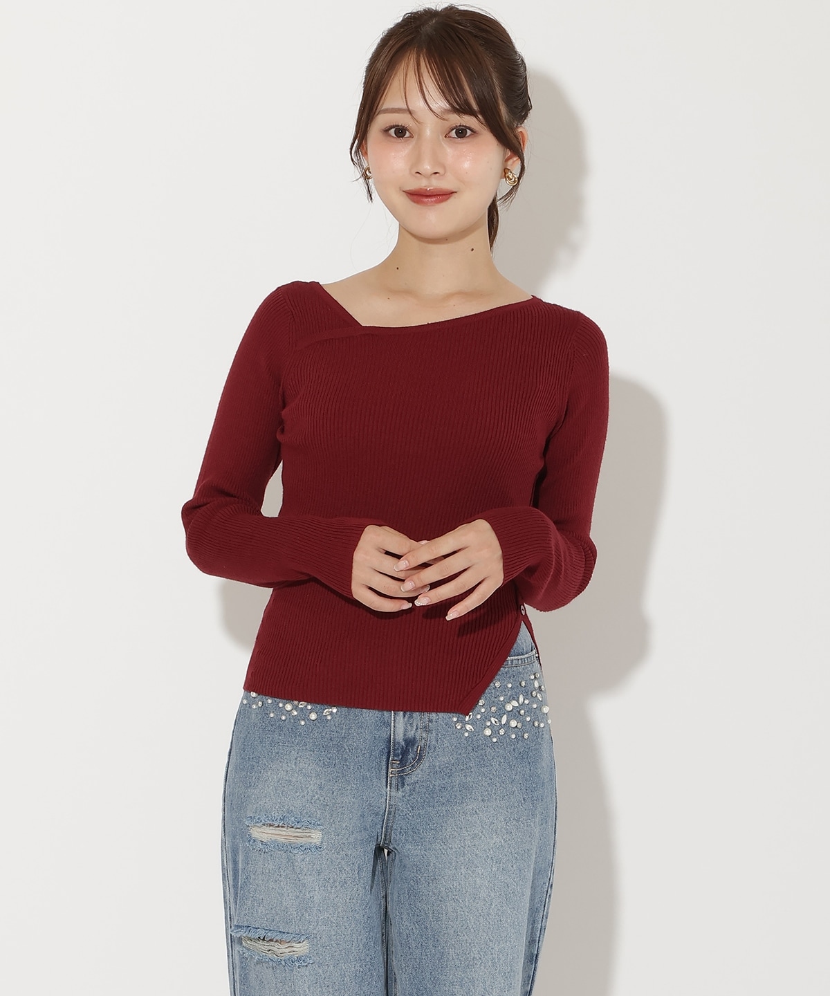 アシメVネック長袖プルオーバー