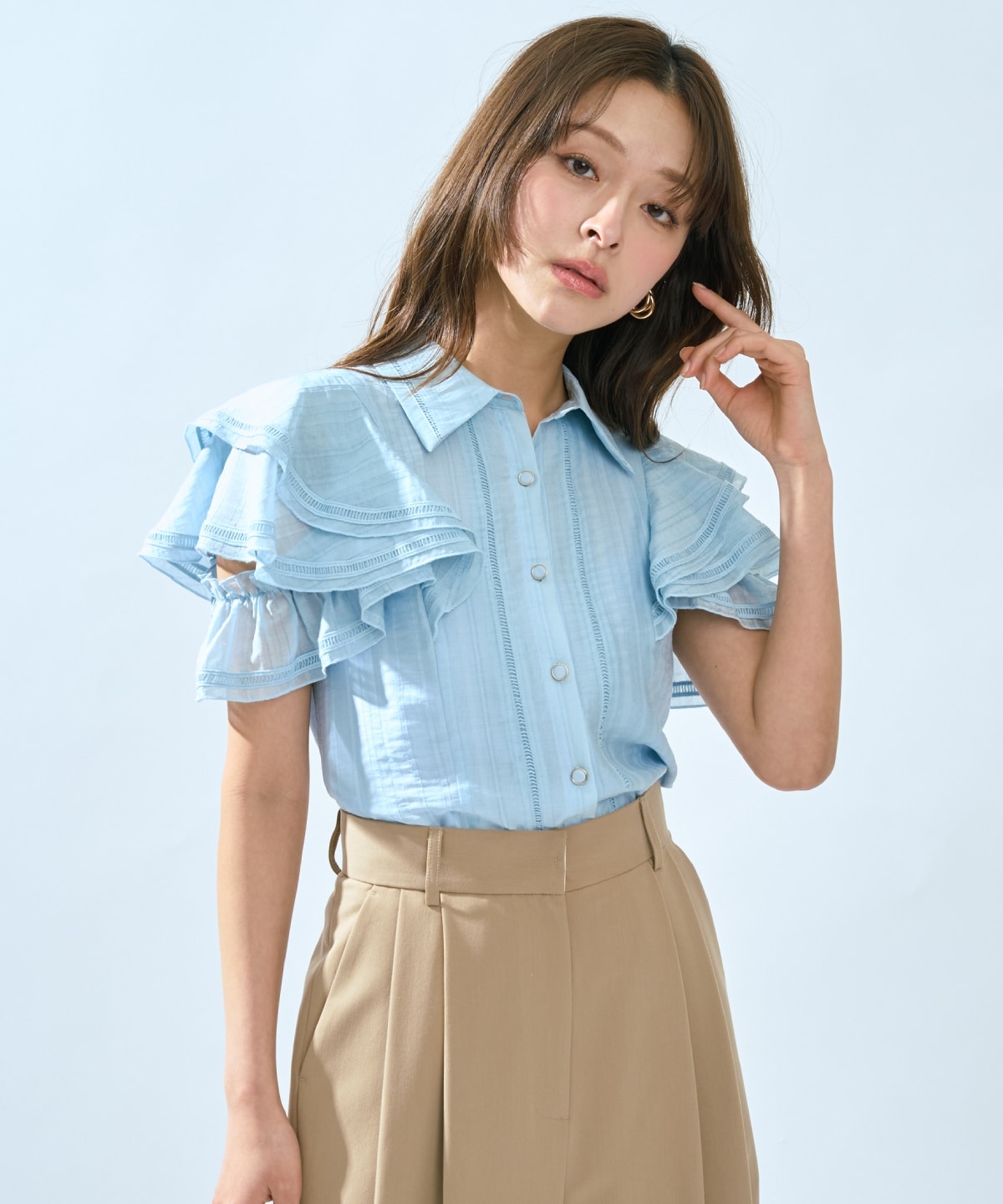 【先行予約受付中】ラッフルスリーブシャツブラウス