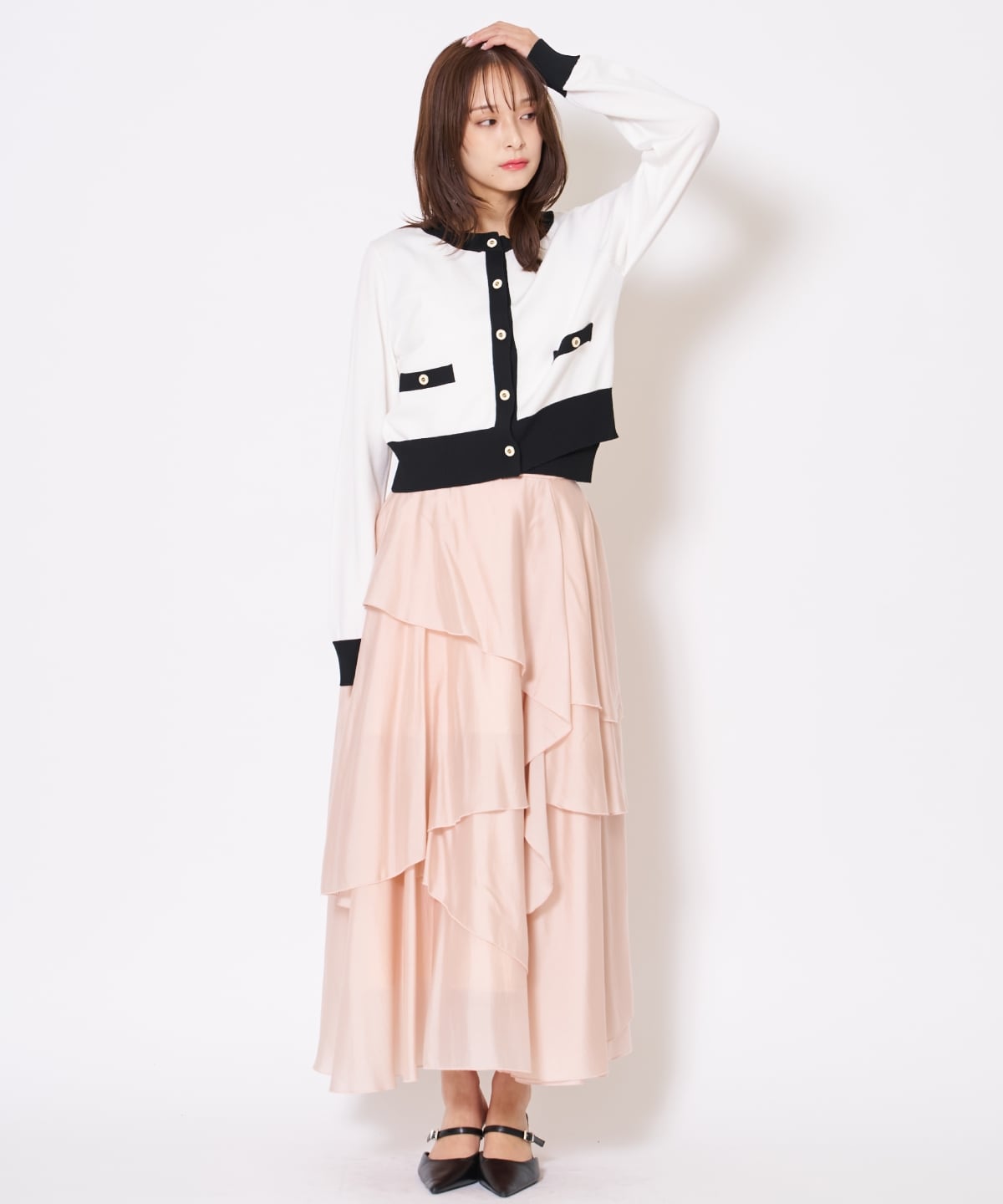 アシンメトリーシフォンラッフルスカート