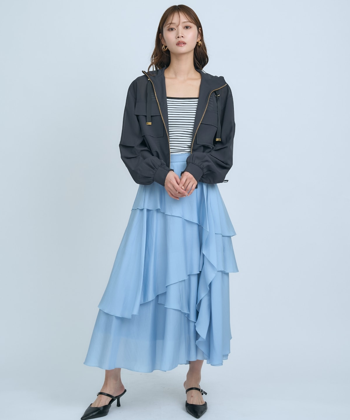 アシンメトリーシフォンラッフルスカート