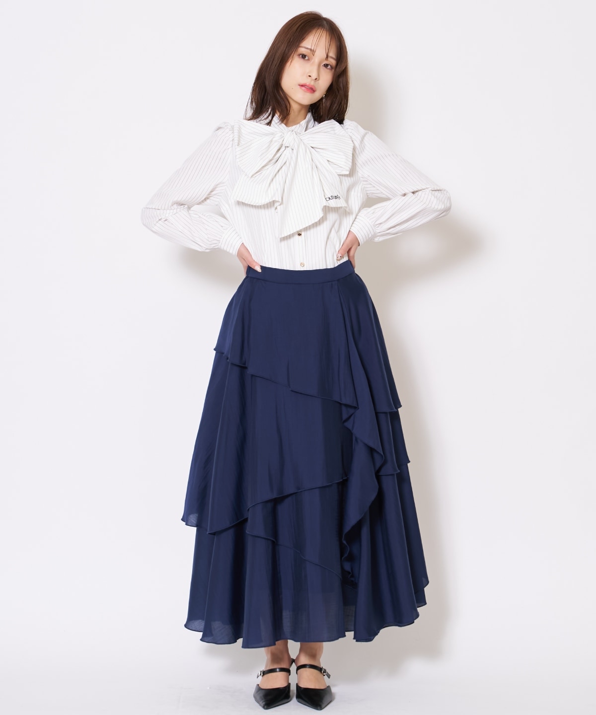 アシンメトリーシフォンラッフルスカート