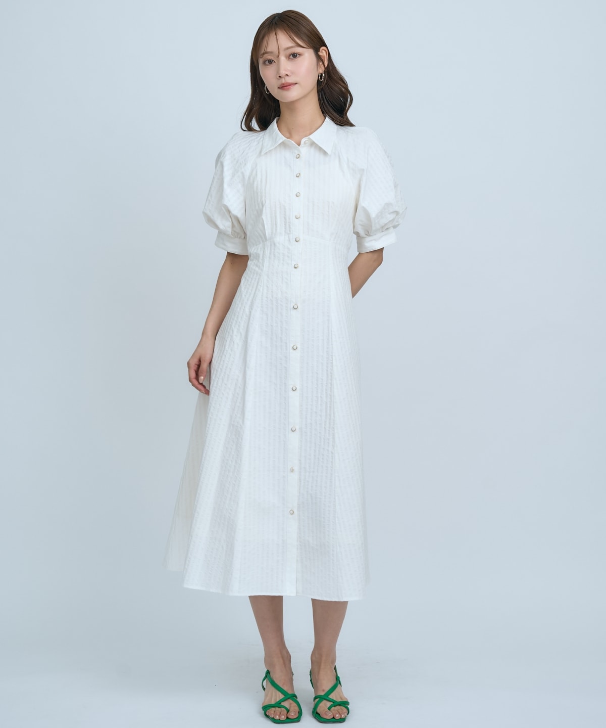 【先行予約受付中】ボリュームスリーブストライプワンピース