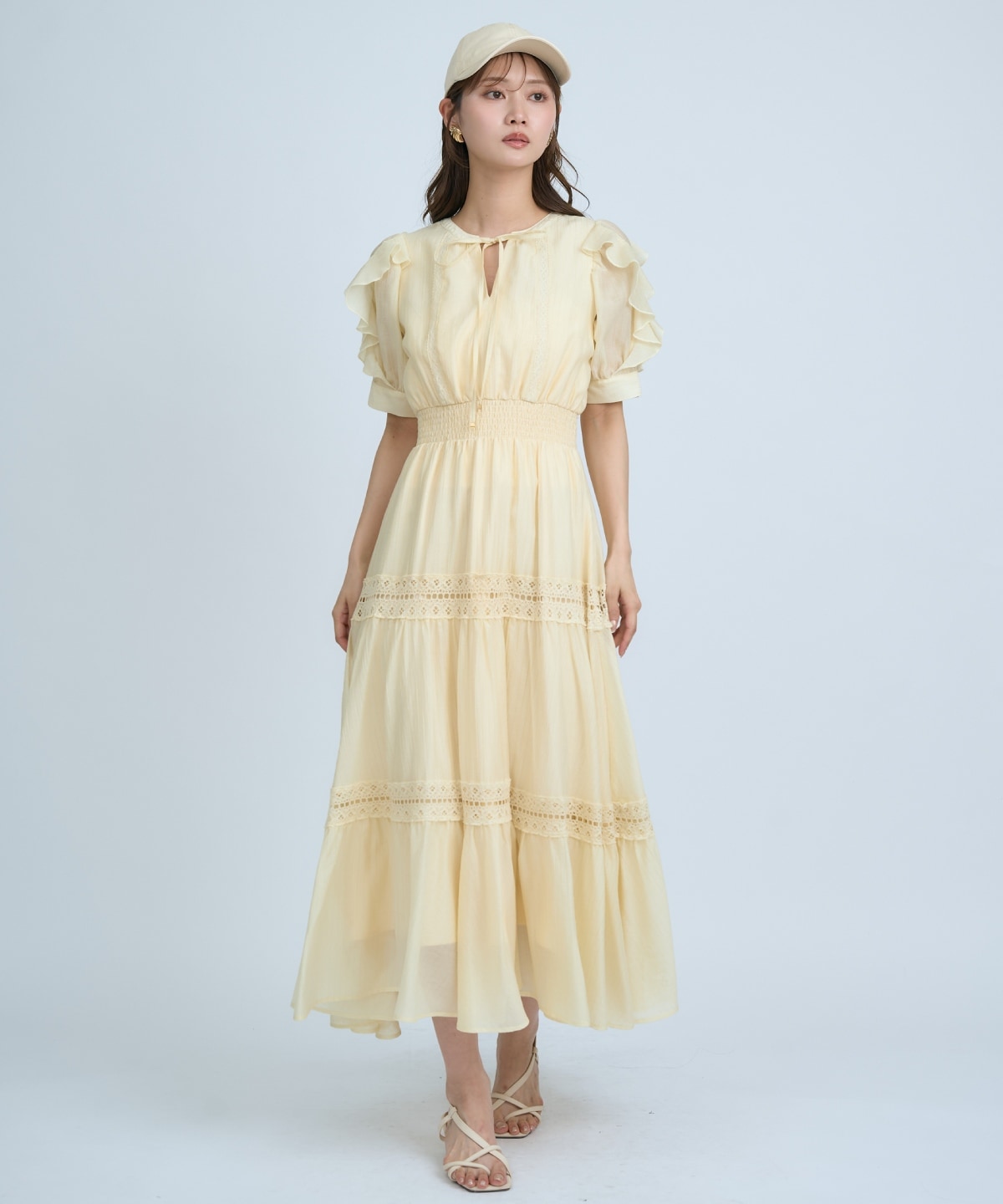 【先行予約受付中】フリルスリーブレースティアードワンピース
