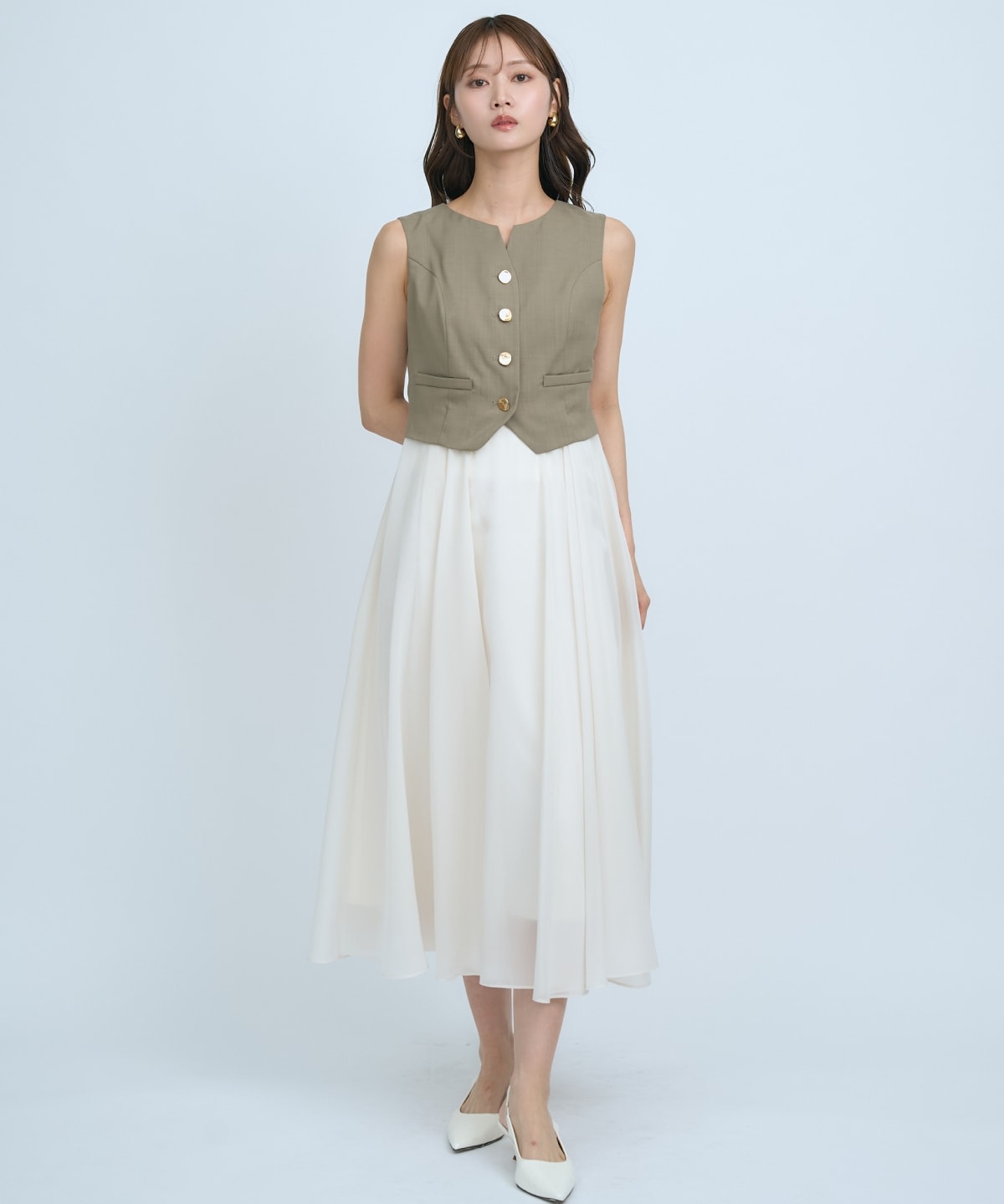 ショートジレレイヤードワンピース