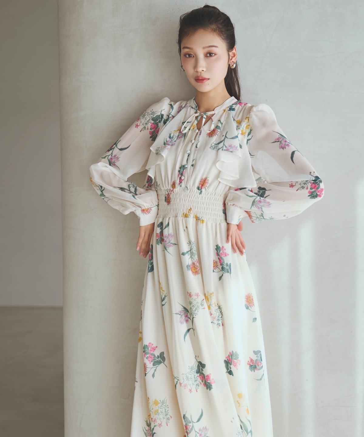 【先行予約受付中】フリルケープフラワープリントワンピース