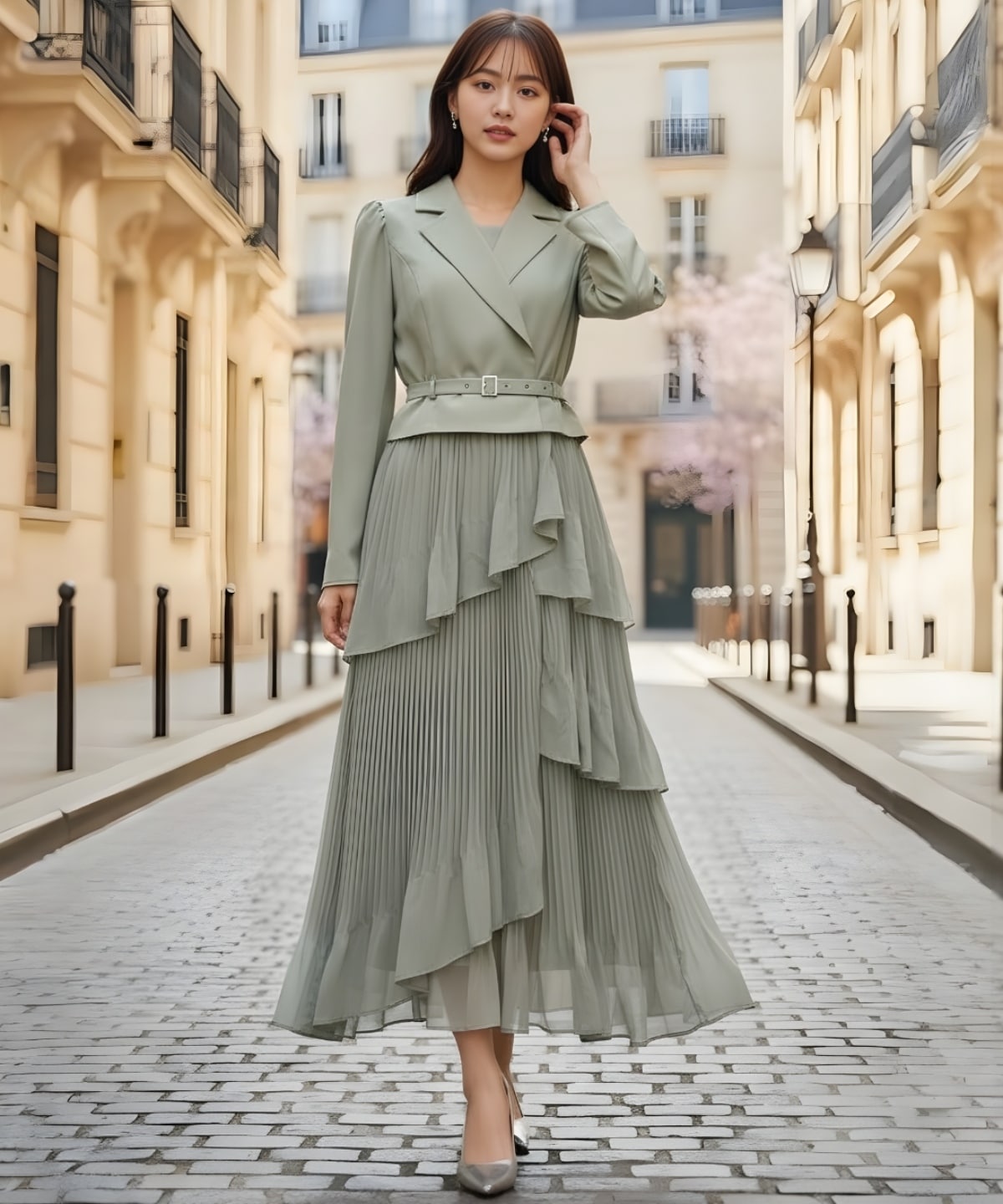 【先行予約受付中】ジャケットレイヤードプリーツワンピース