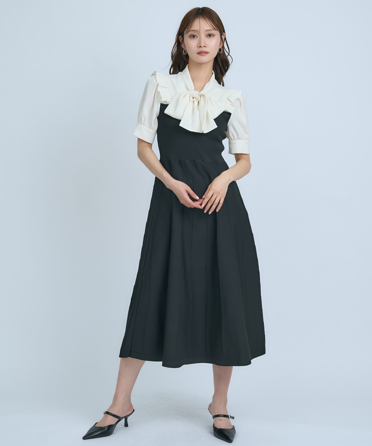 【先行予約受付中】ニットビスチェ風ボウタイワンピース